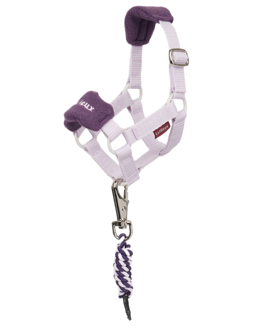 Lilac coloured LeMieux Toy Pony Vogue Headcollar on white background