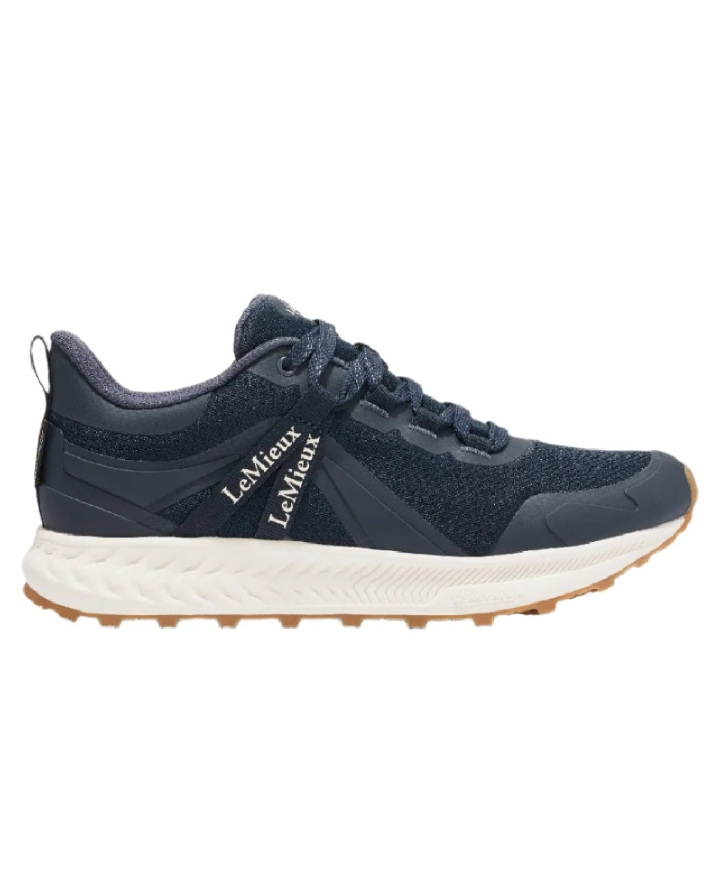 Navy coloured LeMieux Trax Waterproof Trainers on white background