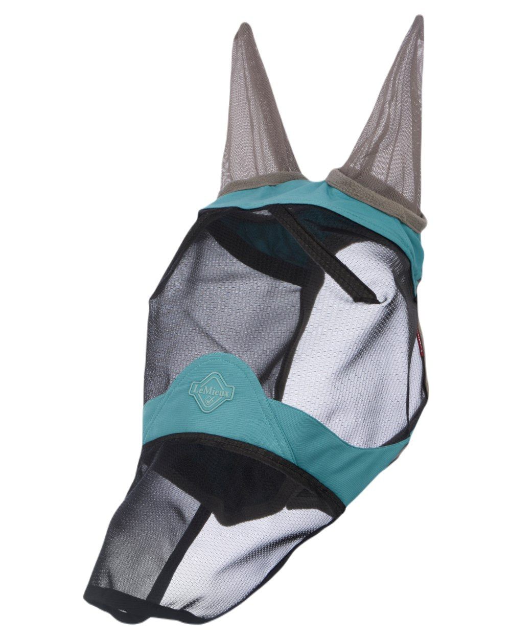 Lagoon coloured LeMieux Visor Tek Full Fly Mask on white background