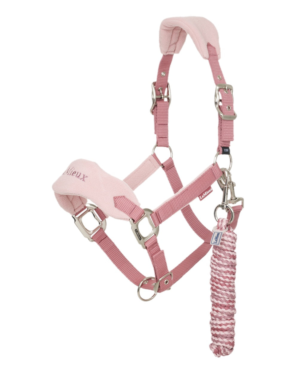 Blossom coloured LeMieux Vogue Headcollar & Leadrope on white background