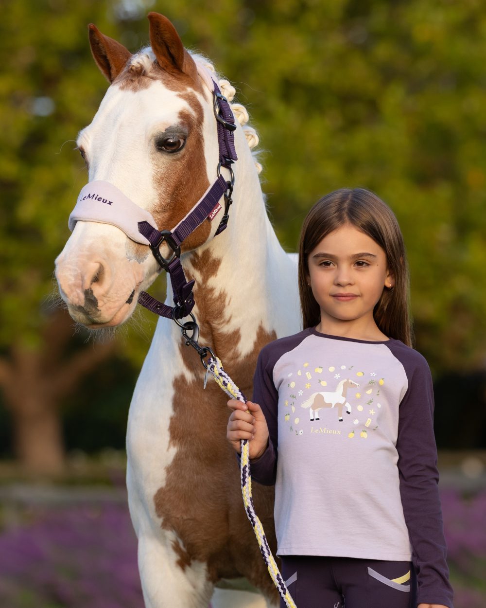 Juniper coloured LeMieux Vogue Headcollar & Leadrope on outdoor background