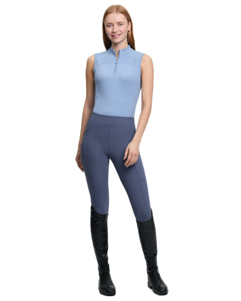 Powder Blue coloured LeMieux Womens Airflow Sleeveless Base Layer on white background