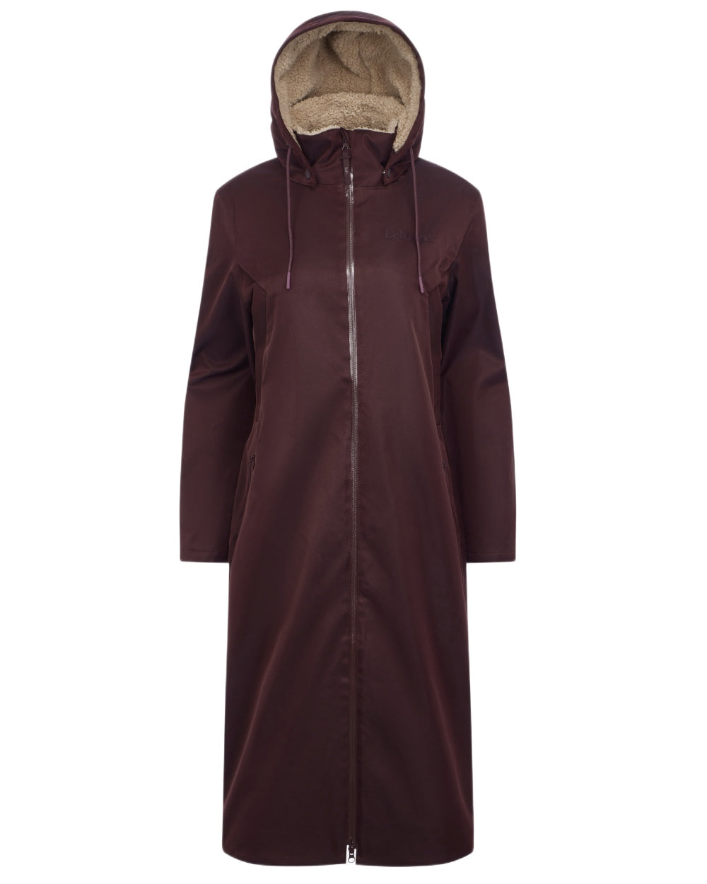 Damson coloured LeMieux Womens All Elements Robe Coat on white background