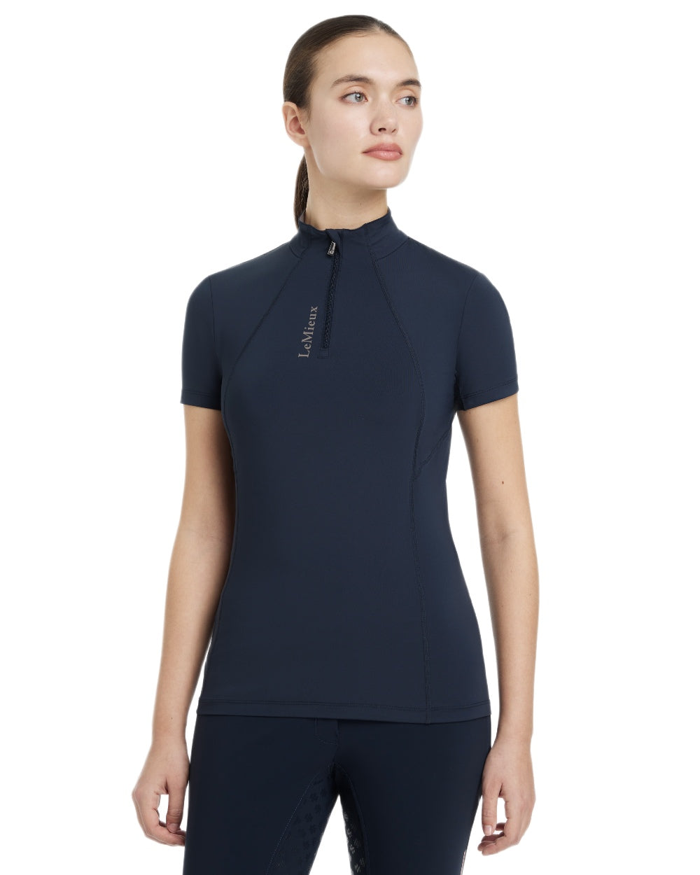 Navy coloured LeMieux Womens Classique Short Sleeve Base Layer on white background