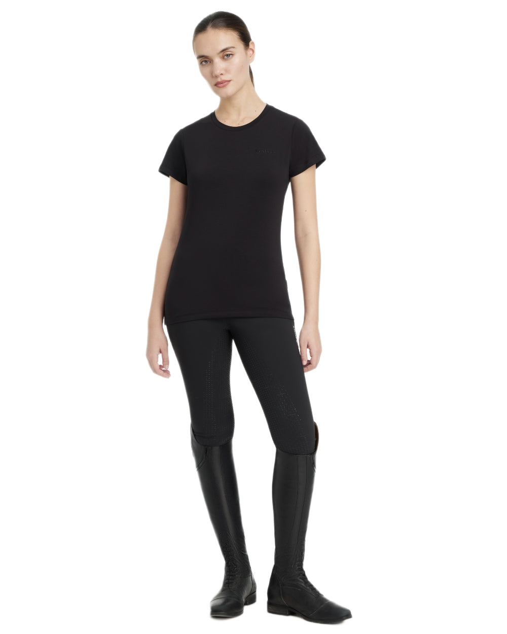 Black coloured LeMieux Womens Classique T-Shirt on white background