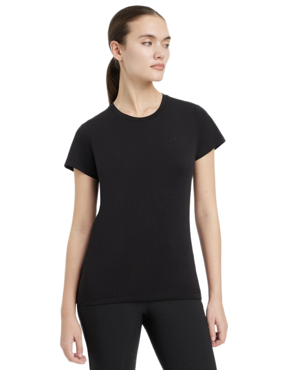 Black coloured LeMieux Womens Classique T-Shirt on white background