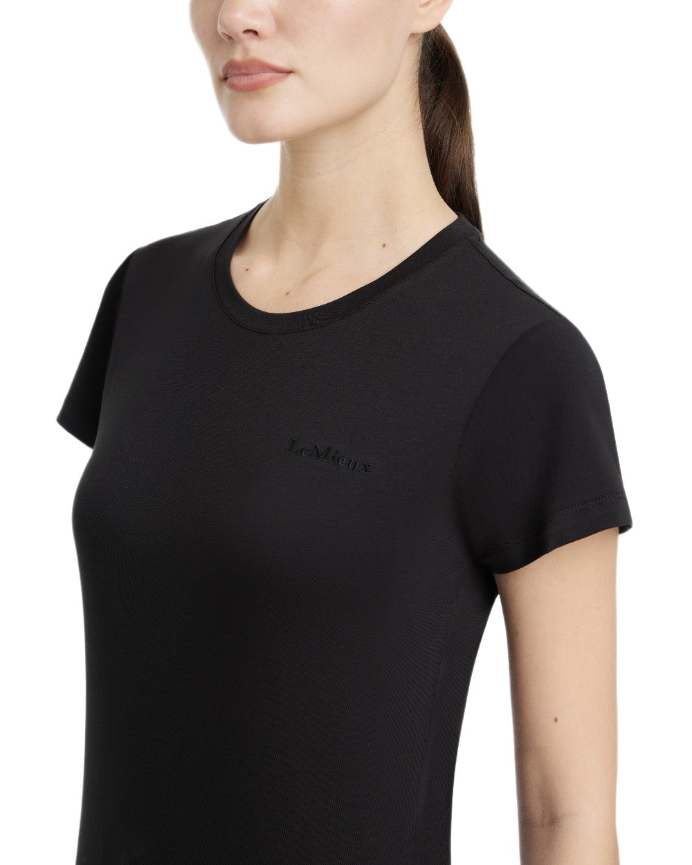 Black coloured LeMieux Womens Classique T-Shirt on white background