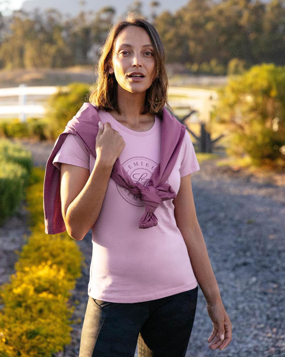 Fondant coloured LeMieux Womens Classique T-Shirt on outdoor background