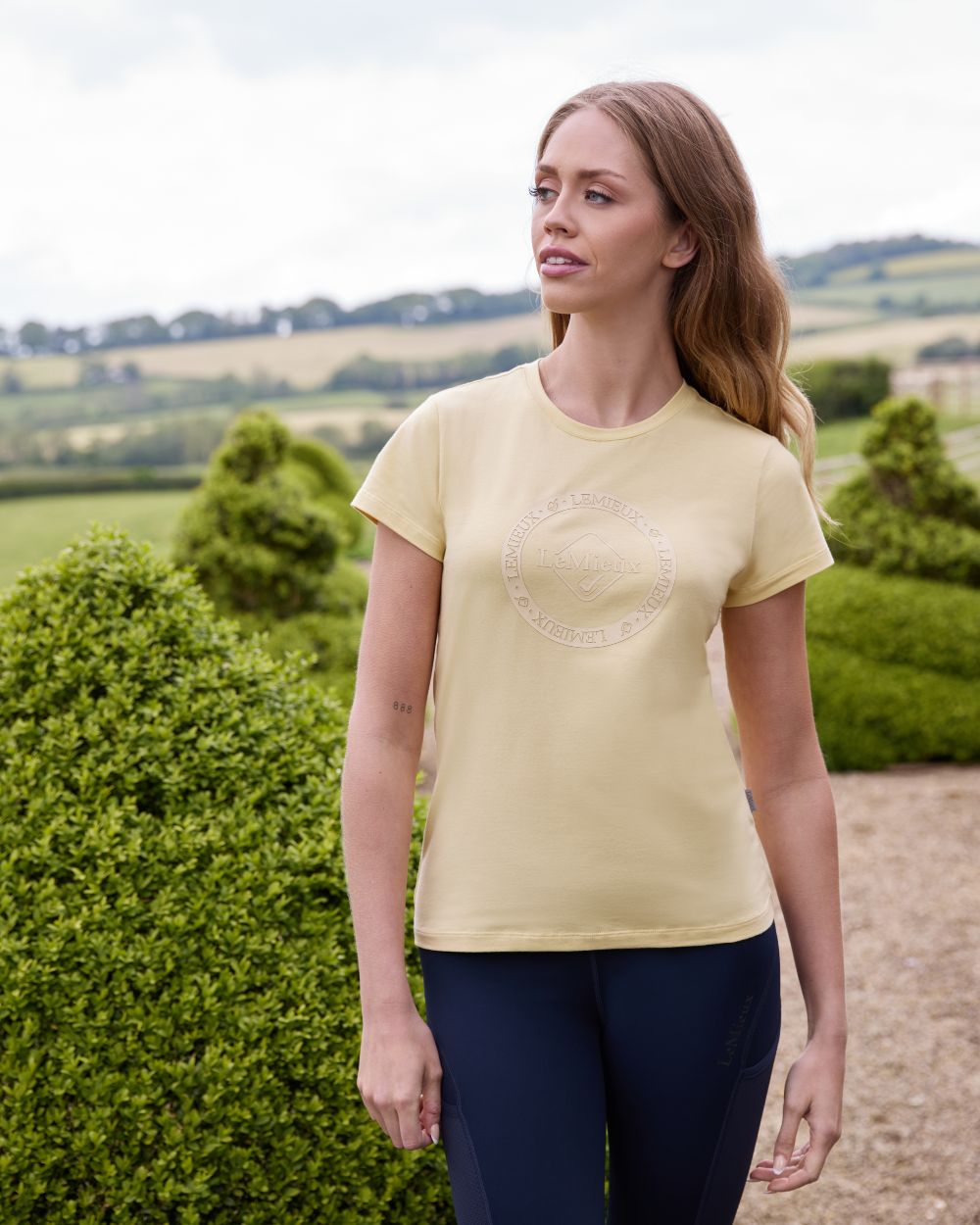 Mimosa coloured LeMieux Womens Classique T-Shirt on lawn background