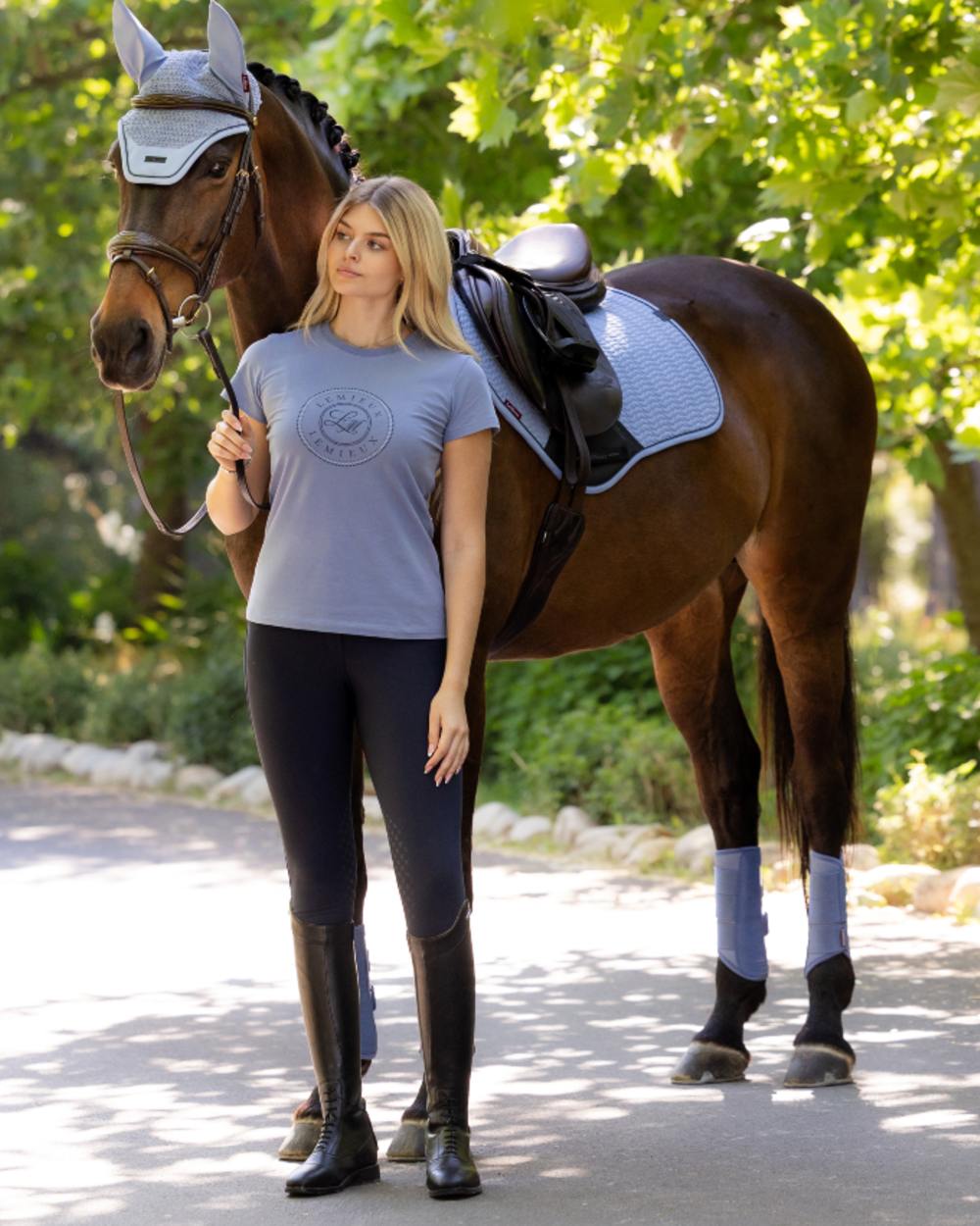 Powder Blue coloured LeMieux Womens Classique T-Shirt on outdoor background
