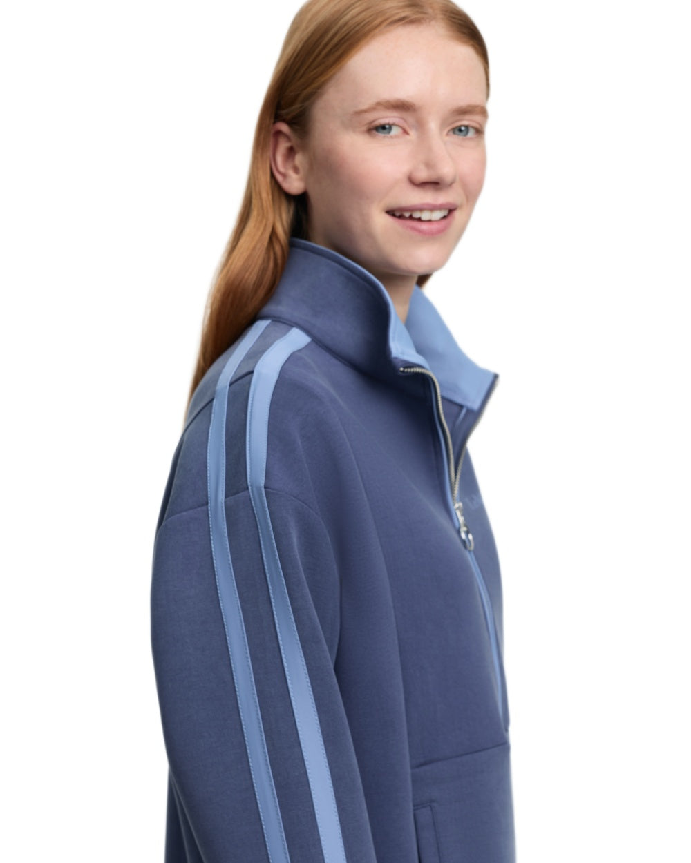 Navy coloured LeMieux Womens Connie Half Zip Sweatshirt on white background