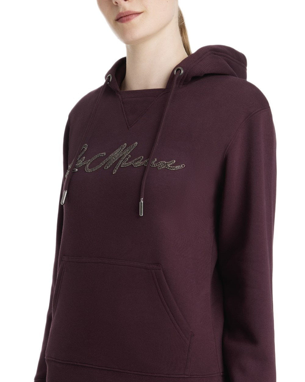 Damson coloured LeMieux Womens Elspeth Hoodie on white background