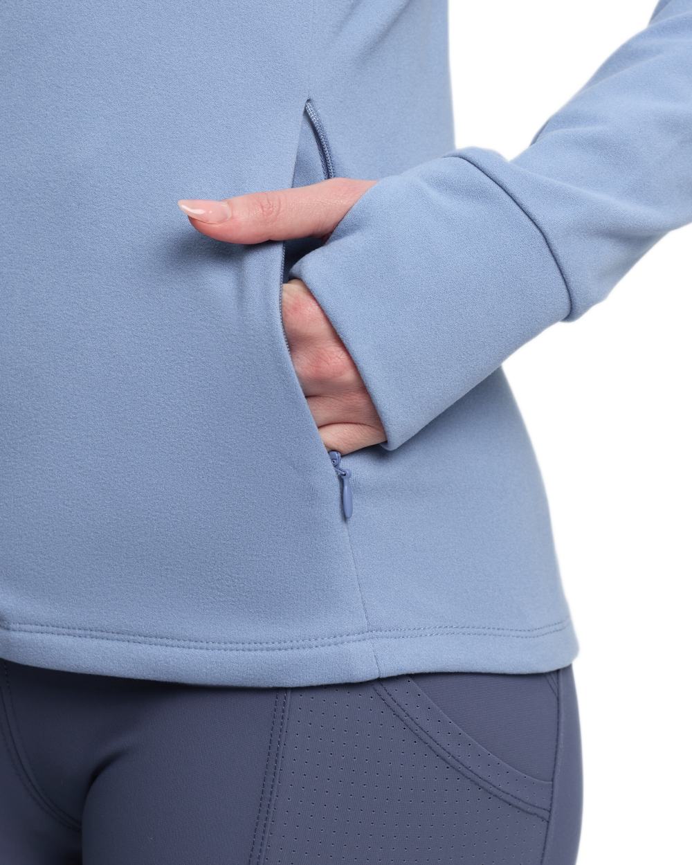 Powder Blue coloured LeMieux Frances Quarter Zip Fleece on white background