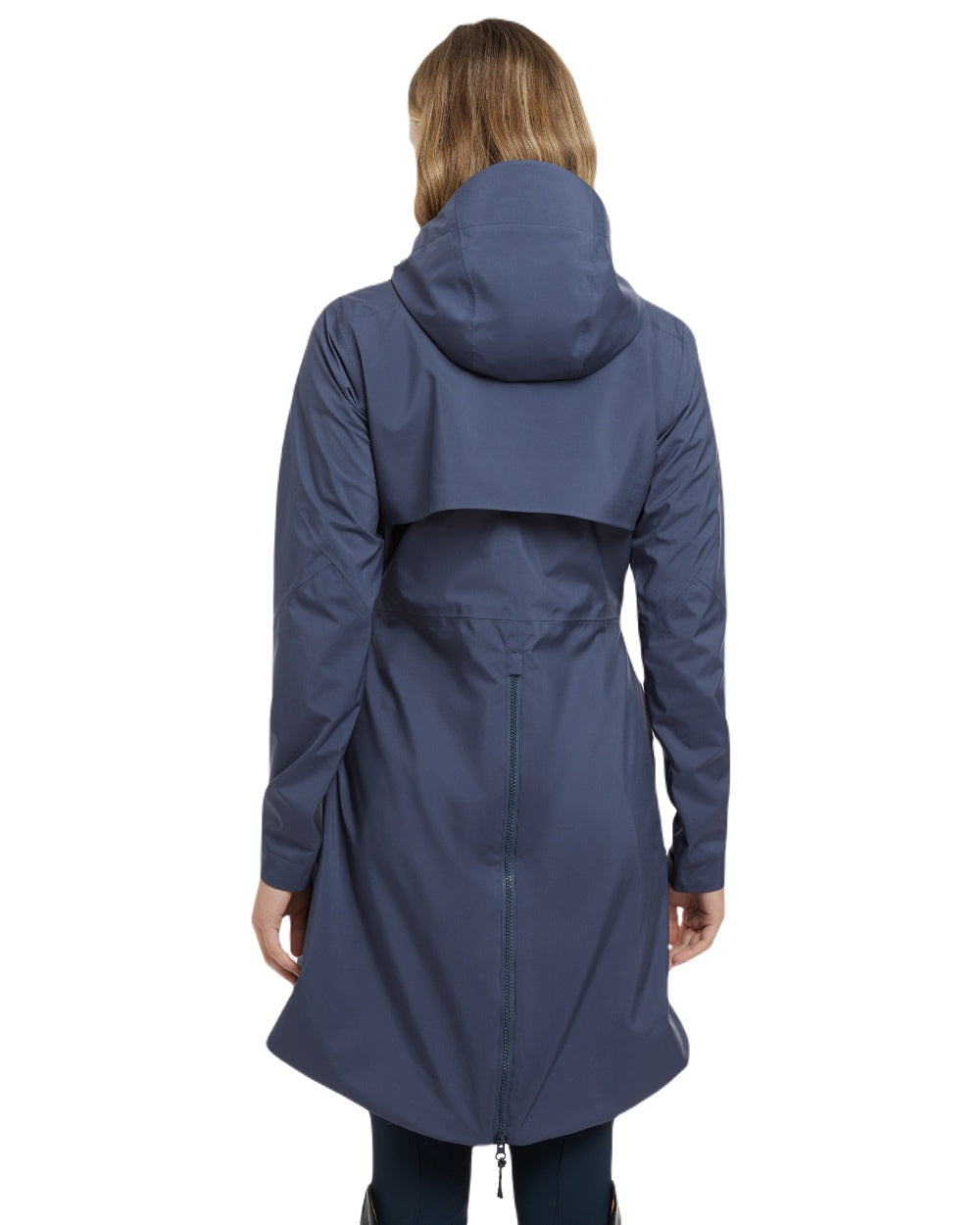 Dusk Blue coloured LeMieux Womens Grace Long Rain Jacket on white background
