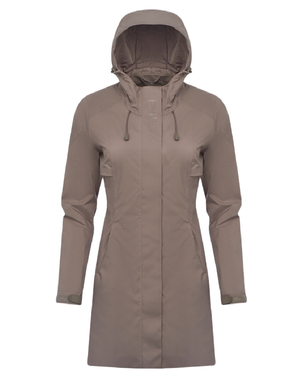 Pecan coloured LeMieux Womens Grace Long Rain Jacket on white background