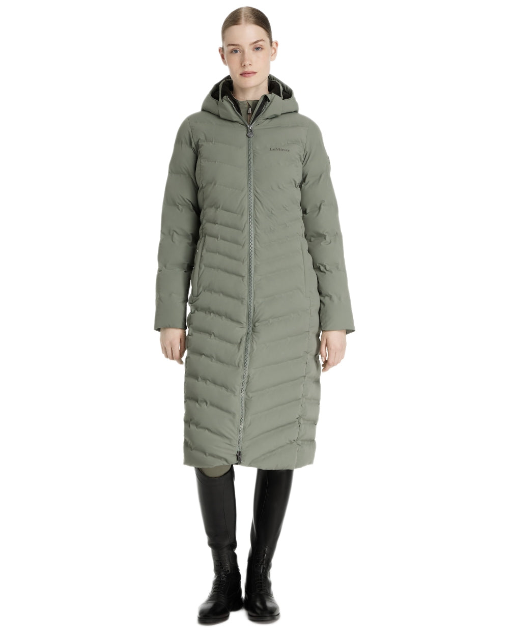 Rosemary coloured LeMieux Womens Hayley Water Resistant Longline Puffer Coat on white background