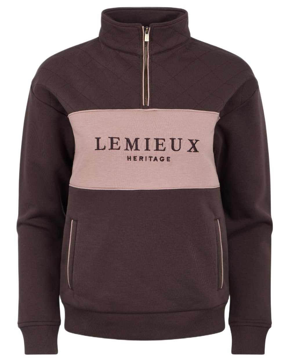 Cocoa coloured LeMieux Womens Heritage Quarter Zip Sweatshirt on white background