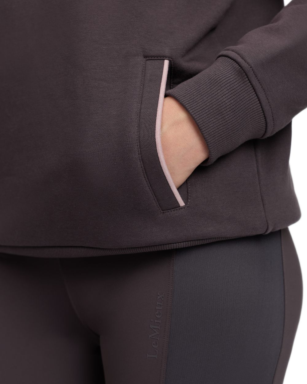 Cocoa coloured LeMieux Womens Heritage Quarter Zip Sweatshirt on white background