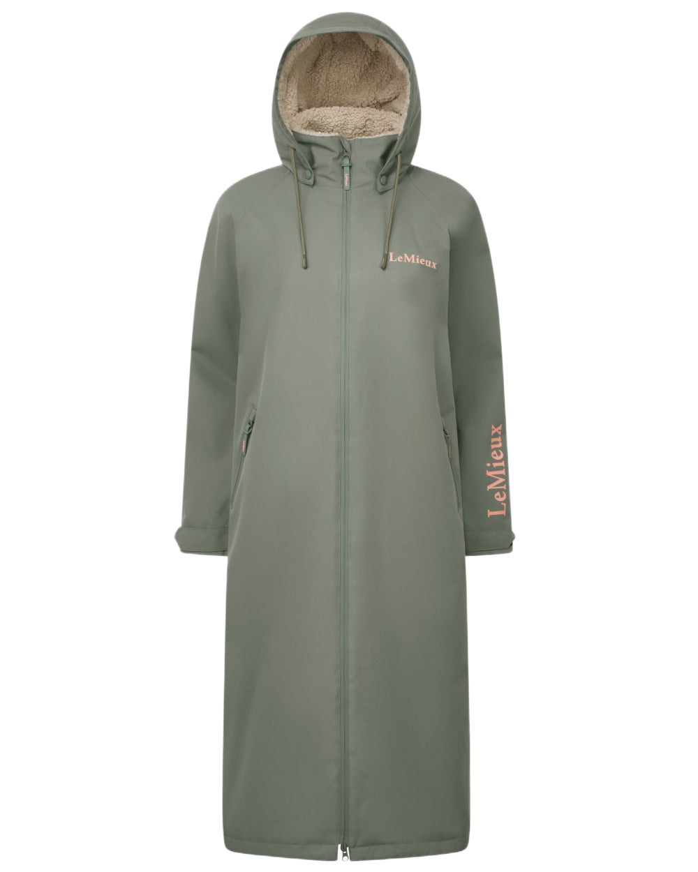 Rosemary coloured LeMieux Womens HydroShield Robe Long Coat on white background