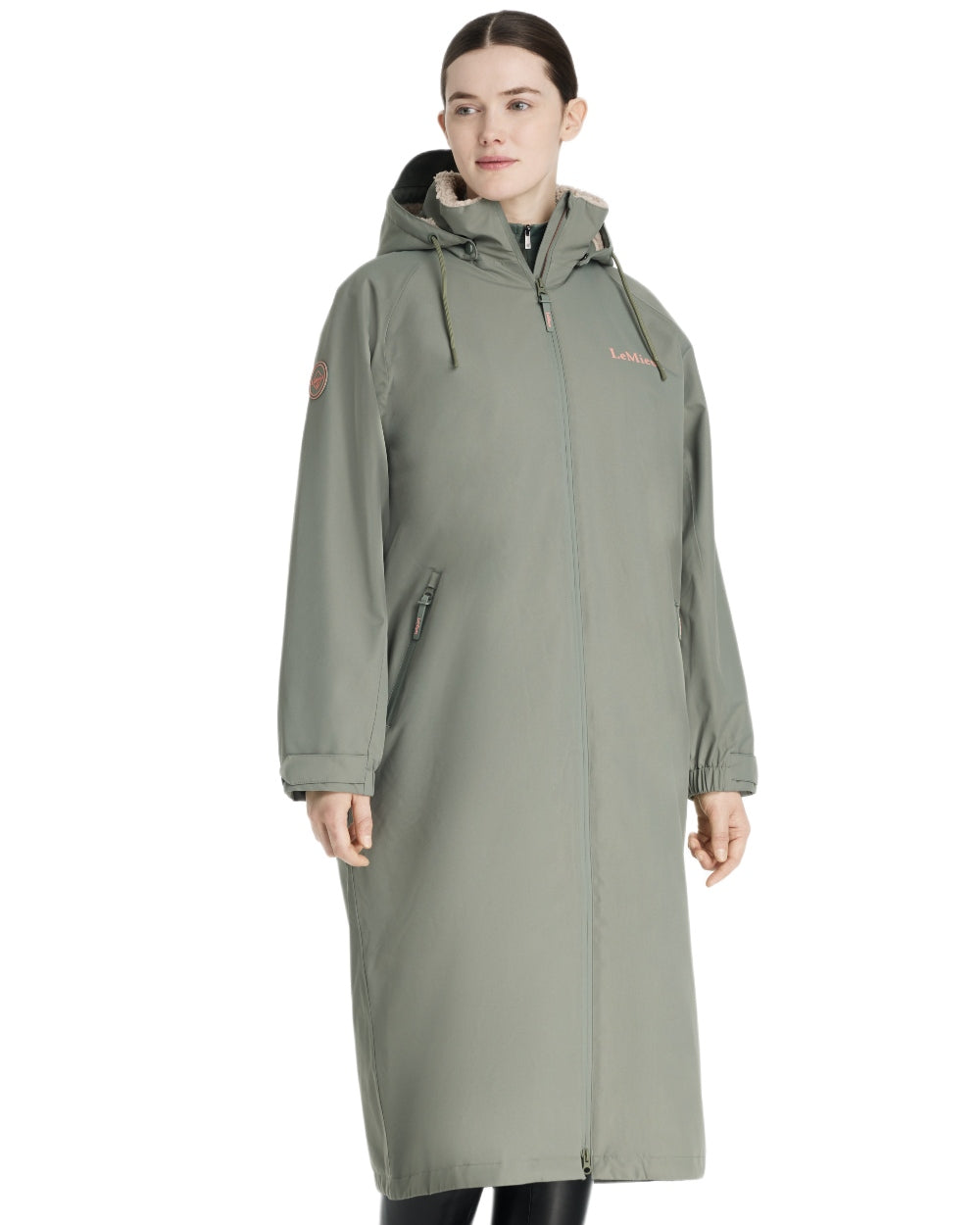 Rosemary coloured LeMieux Womens HydroShield Robe Long Coat on white background