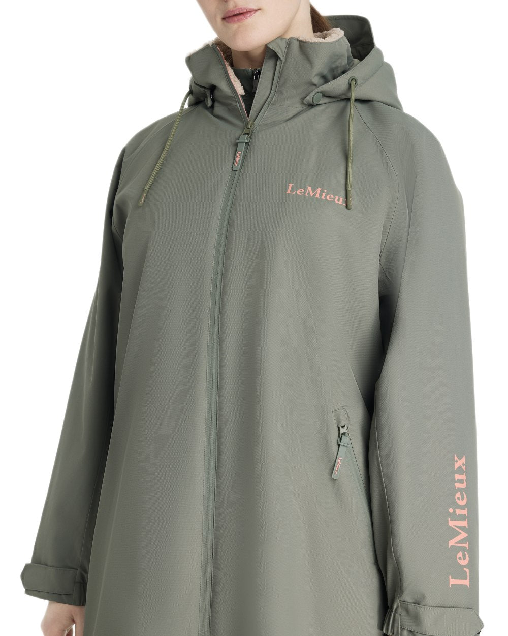Rosemary coloured LeMieux Womens HydroShield Robe Long Coat on white background