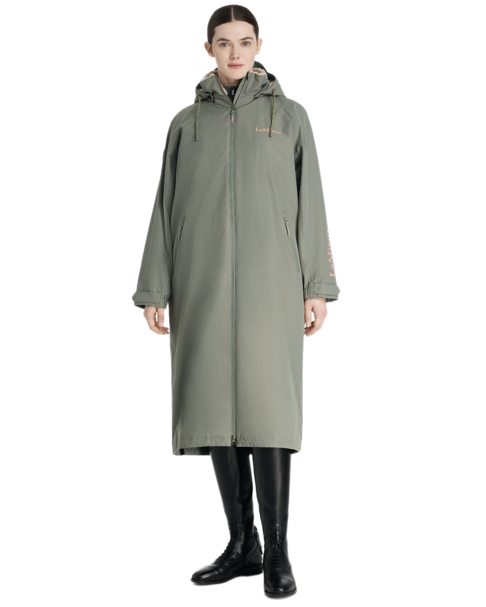 Rosemary coloured LeMieux Womens HydroShield Robe Long Coat on white background