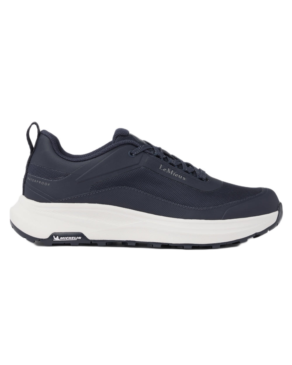 Navy coloured LeMieux Womens Kanta Waterproof Trainers on white background