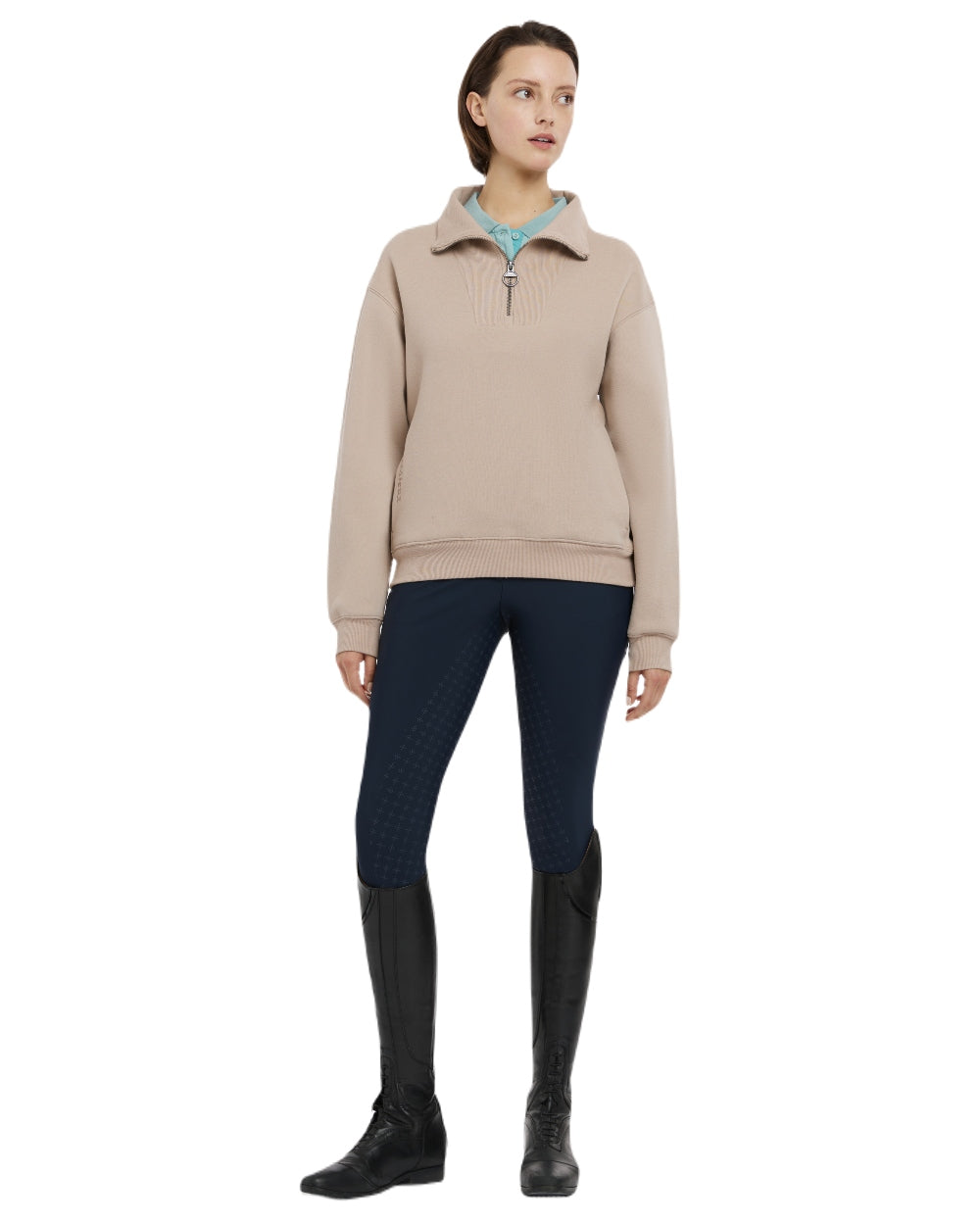 Almond coloured LeMieux Womens Keira Quarter Neck Sweatshirt on white background