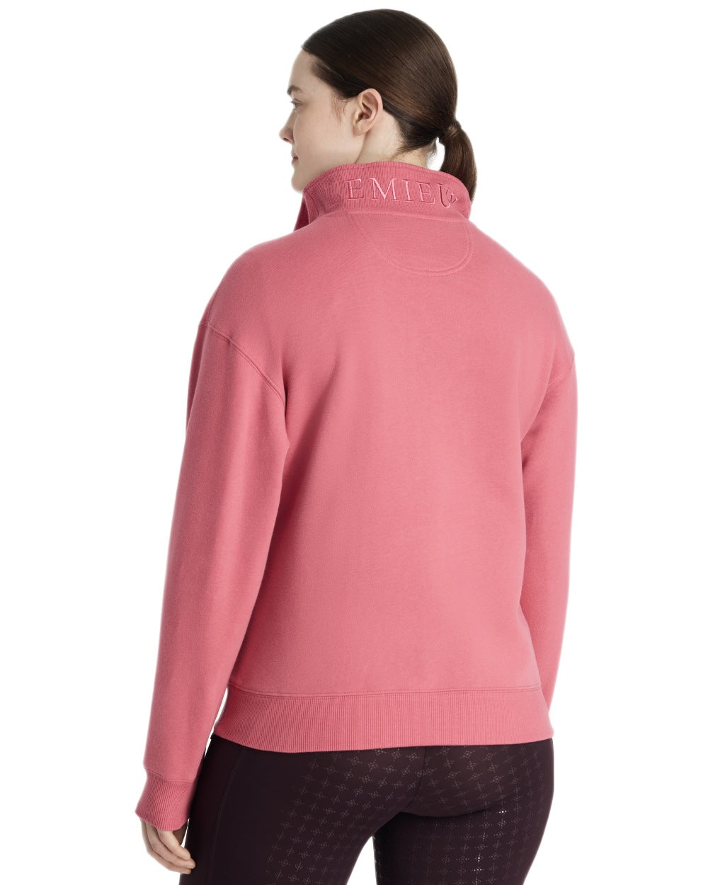 Cranberry coloured LeMieux Womens Keira Quarter Neck Sweatshirt on white background