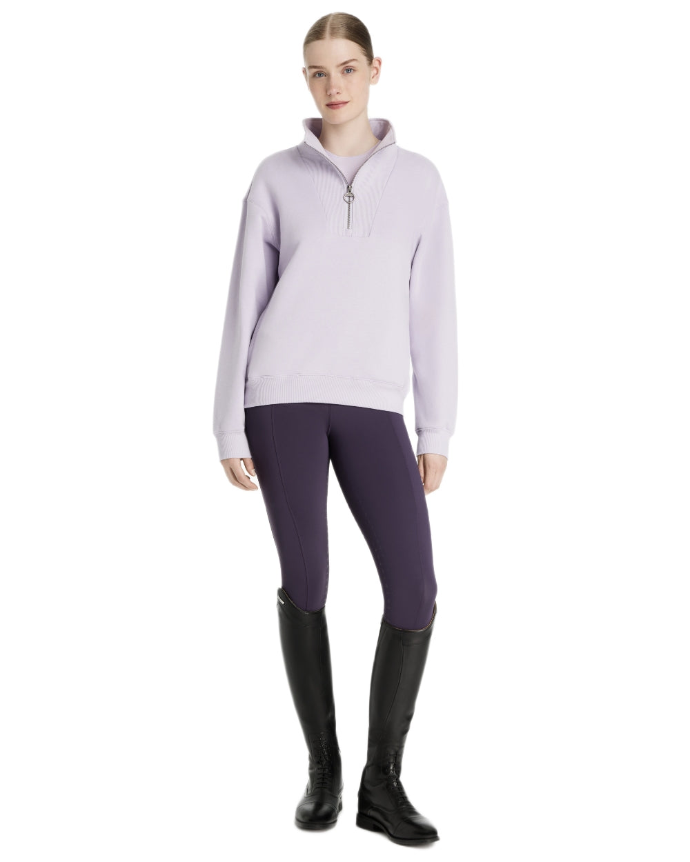Lilac coloured LeMieux Womens Keira Quarter Neck Sweatshirt on white background