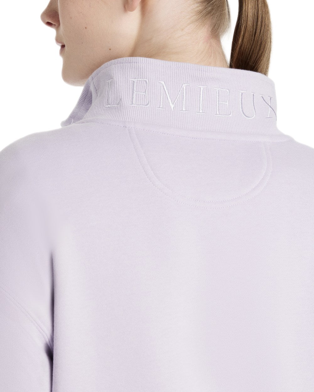 Lilac coloured LeMieux Womens Keira Quarter Neck Sweatshirt on white background