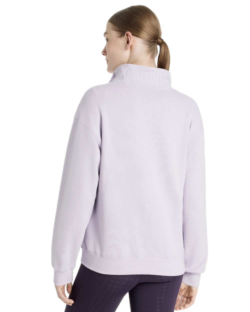 Lilac coloured LeMieux Womens Keira Quarter Neck Sweatshirt on white background