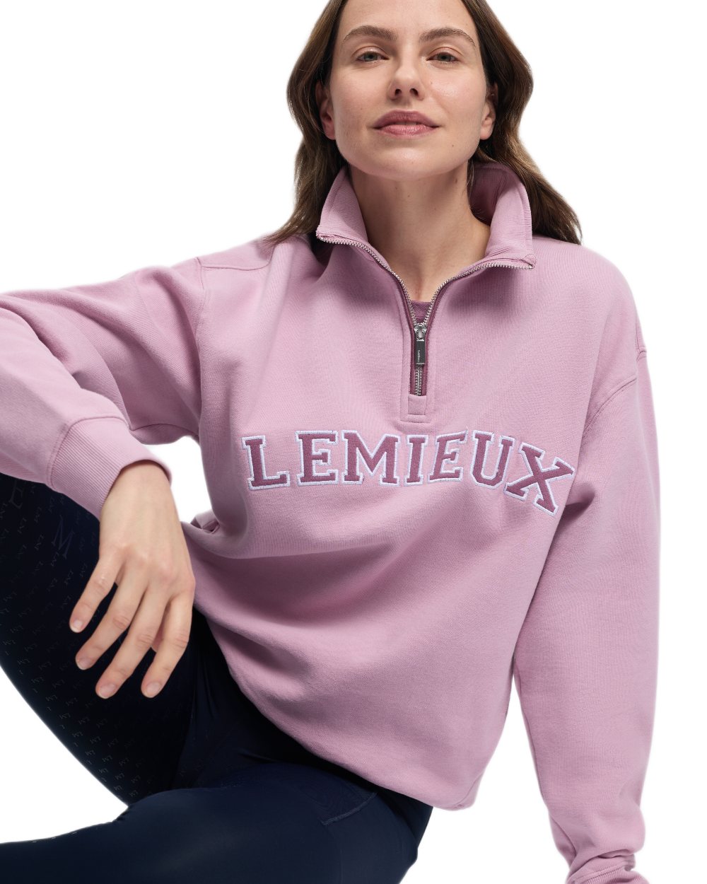 Fondant coloured LeMieux Womens Kelsie Quarter Neck Sweatshirt on white background