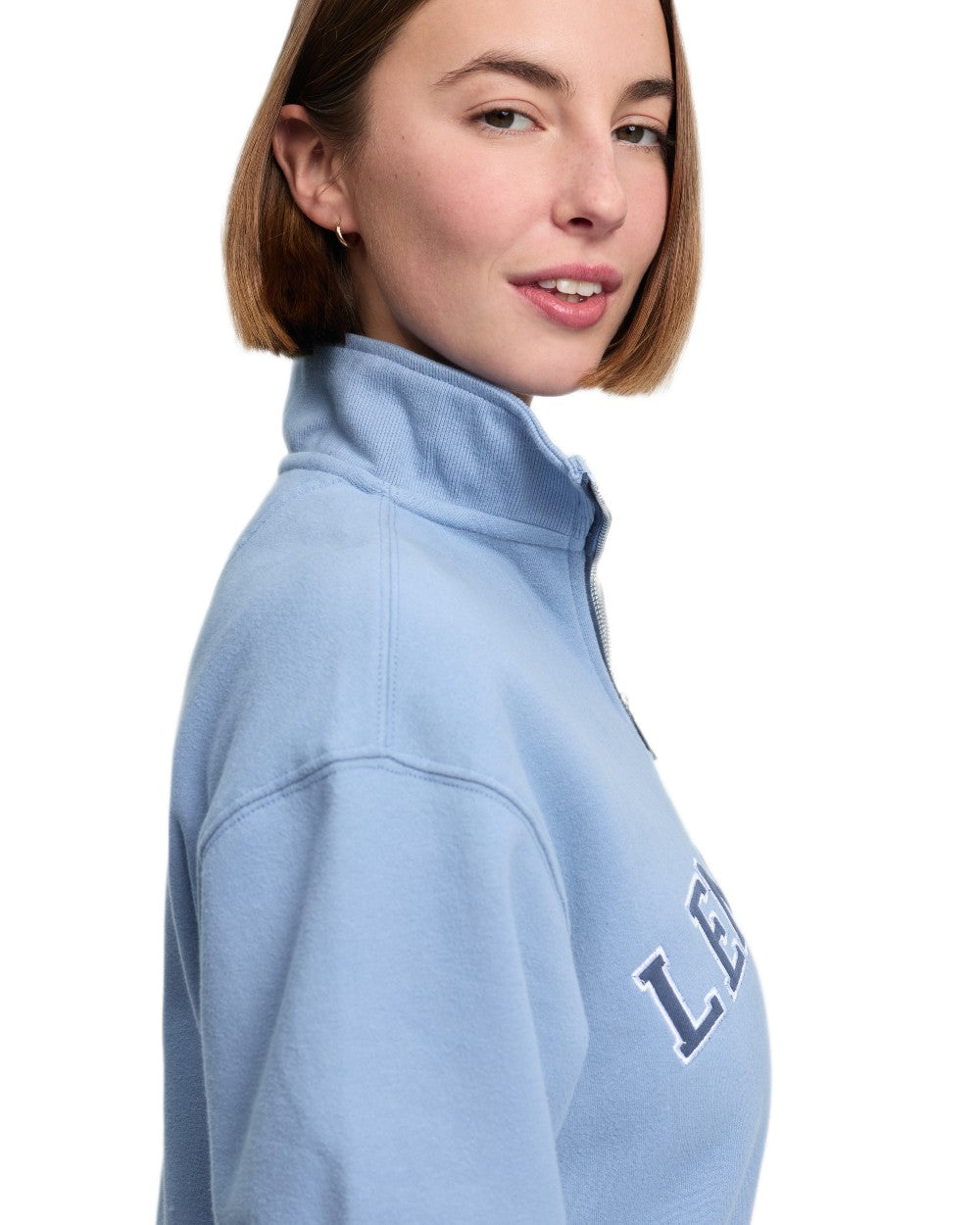Powder Blue coloured LeMieux Womens Kelsie Quarter Neck Sweatshirt on white background