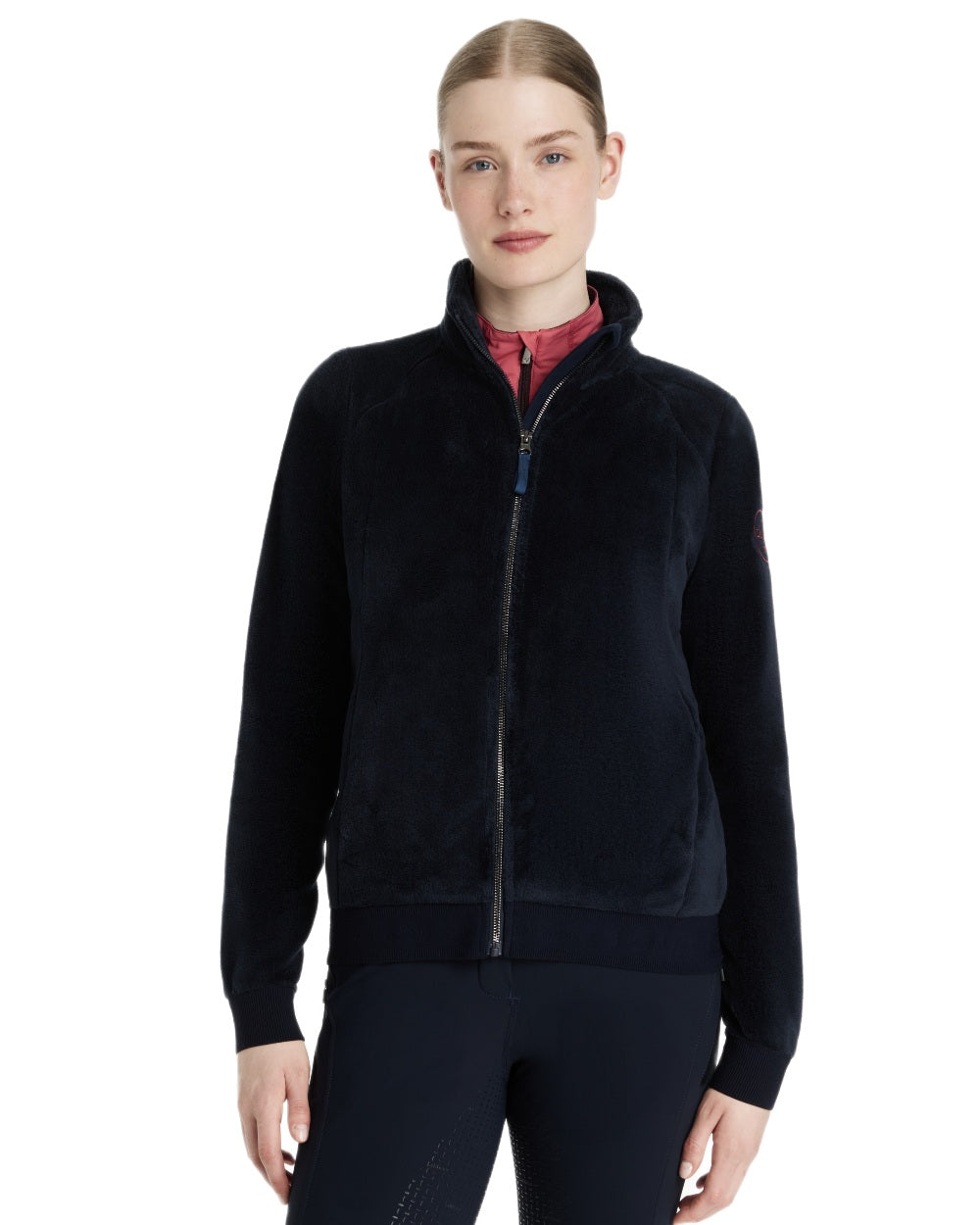 Navy coloured LeMieux Womens Liberty Fleece Zip Through Jacket on white background