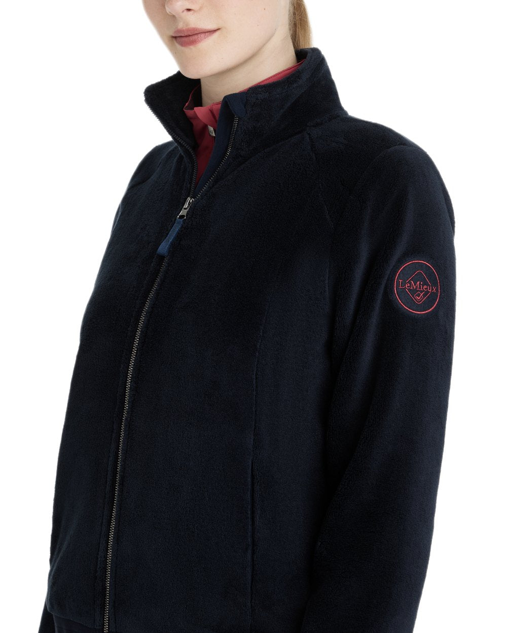 Navy coloured LeMieux Womens Liberty Fleece Zip Through Jacket on white background