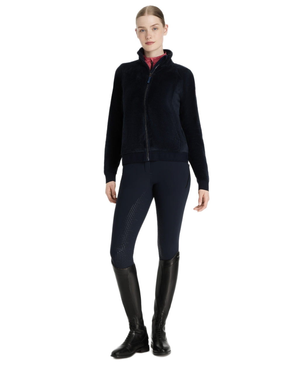 Navy coloured LeMieux Womens Liberty Fleece Zip Through Jacket on white background