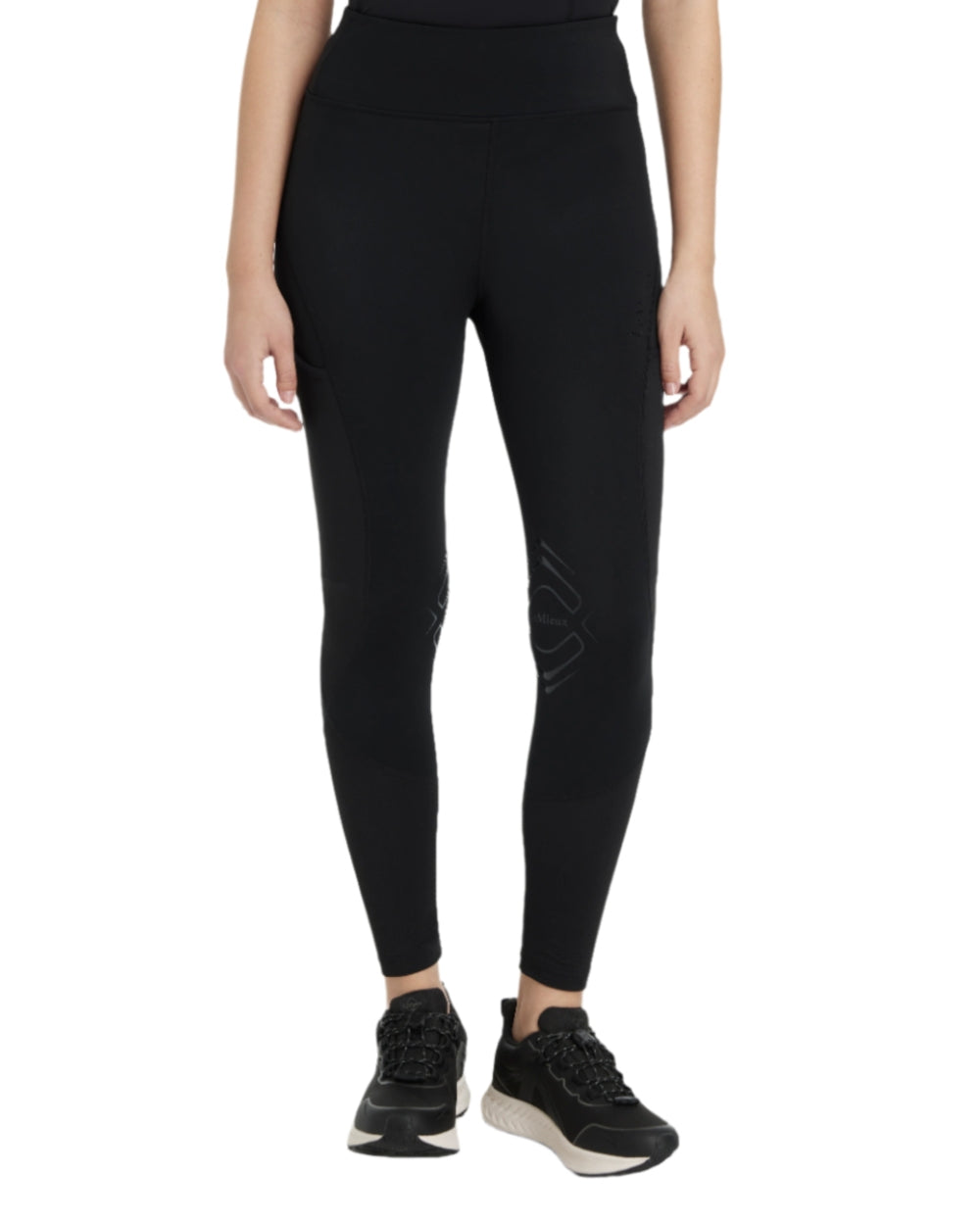 Black coloured LeMieux Womens Lydia Mesh Leggings on white background