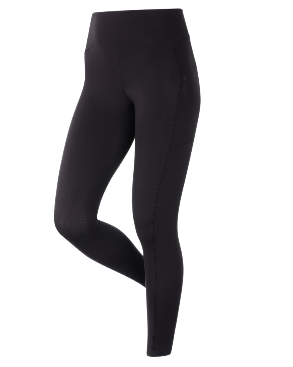 Black coloured LeMieux Womens Natalie Brushed Pull On Breeches on white background