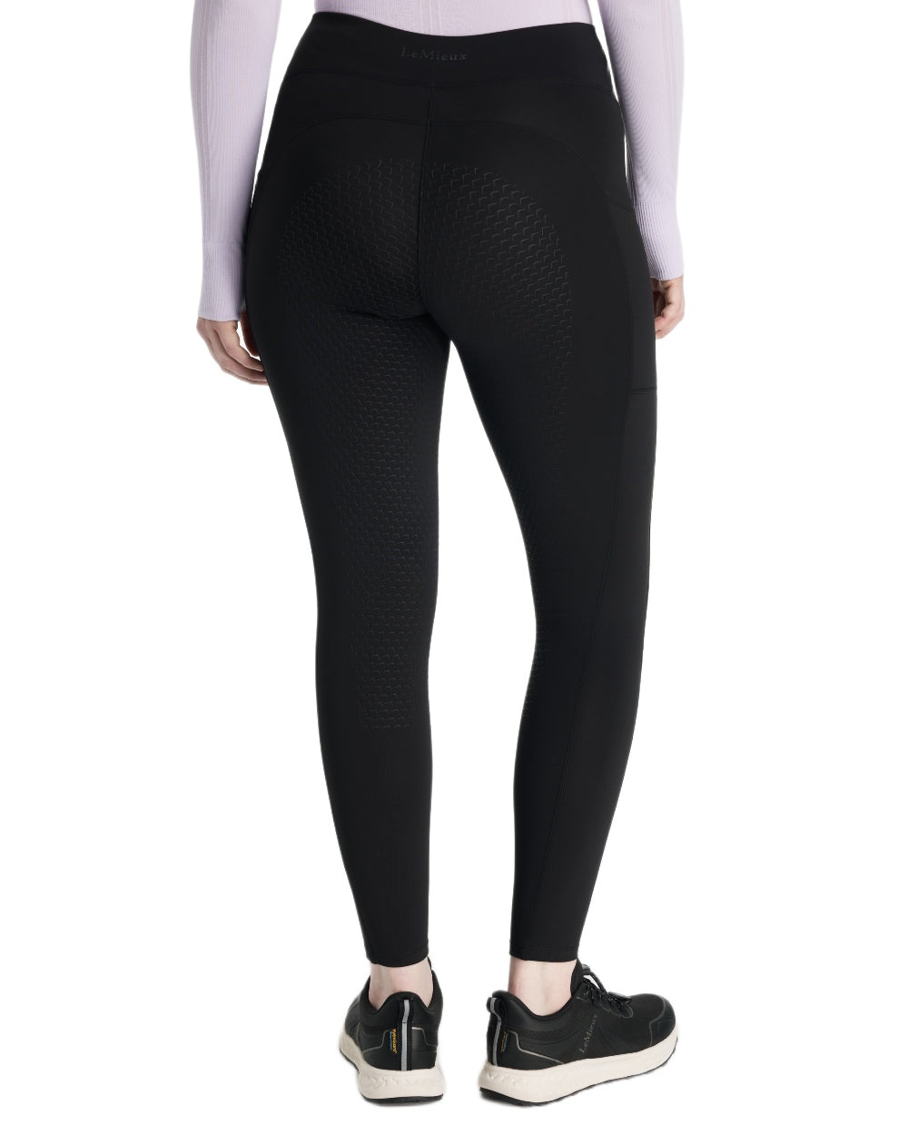 Black coloured LeMieux Womens Natalie Brushed Pull On Breeches on white background
