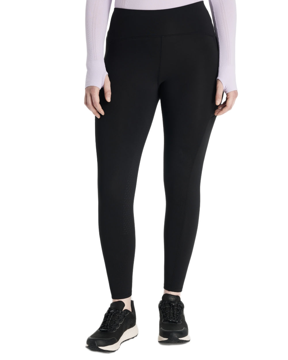 Black coloured LeMieux Womens Natalie Brushed Pull On Breeches on white background