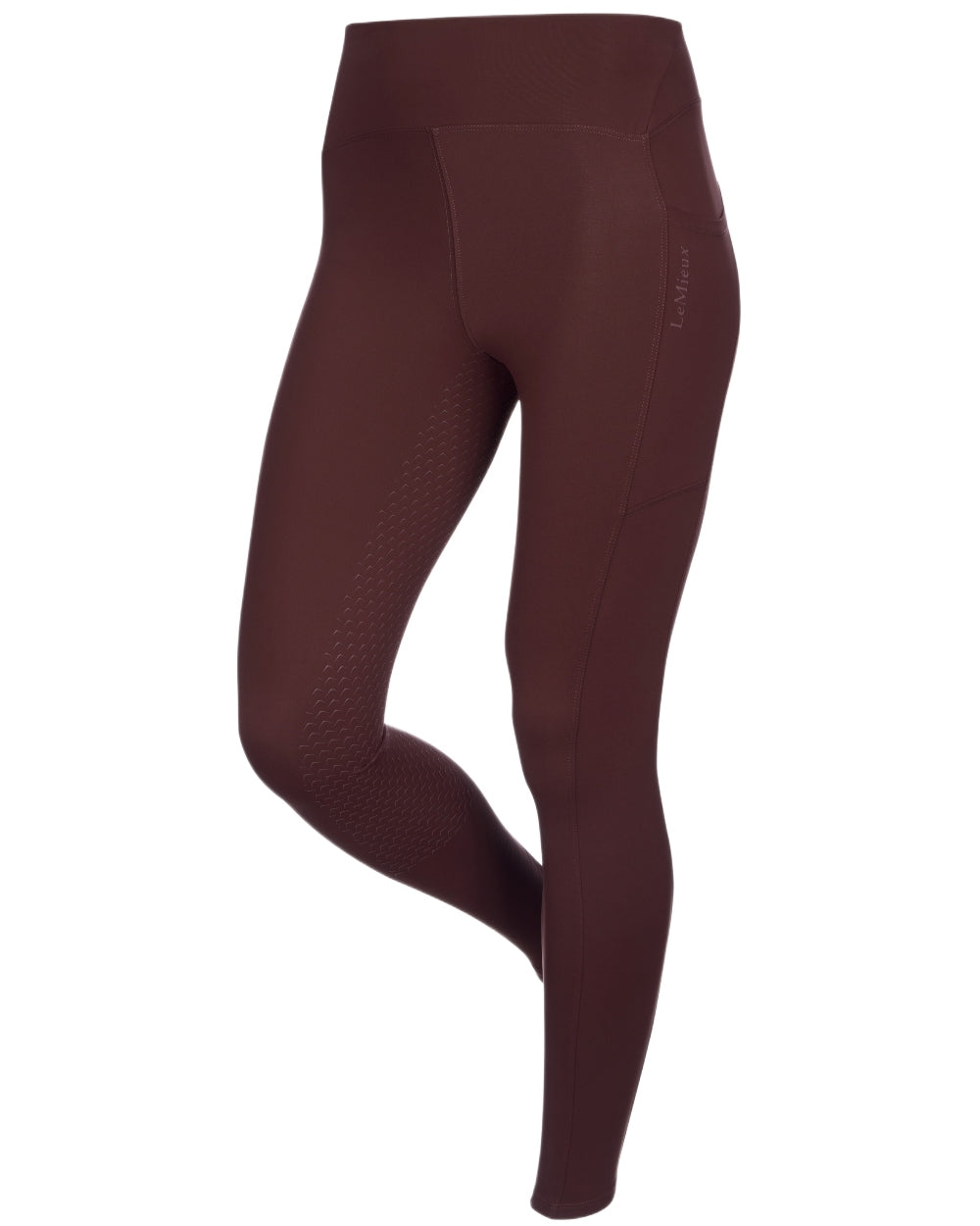 Bramble coloured LeMieux Womens Natalie Brushed Pull On Breeches on white background