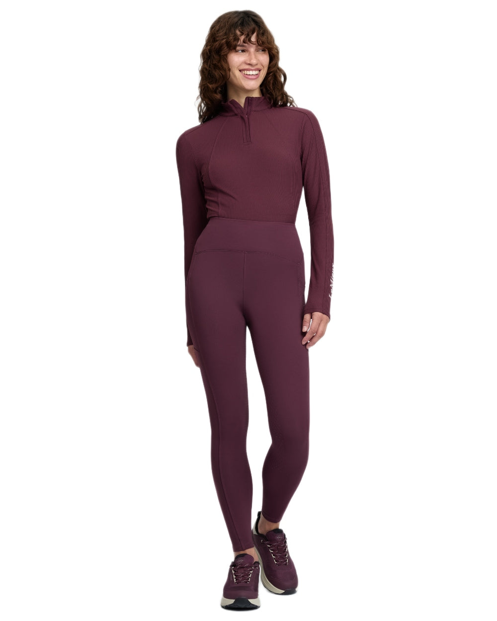 Bramble coloured LeMieux Womens Natalie Brushed Pull On Breeches on white background