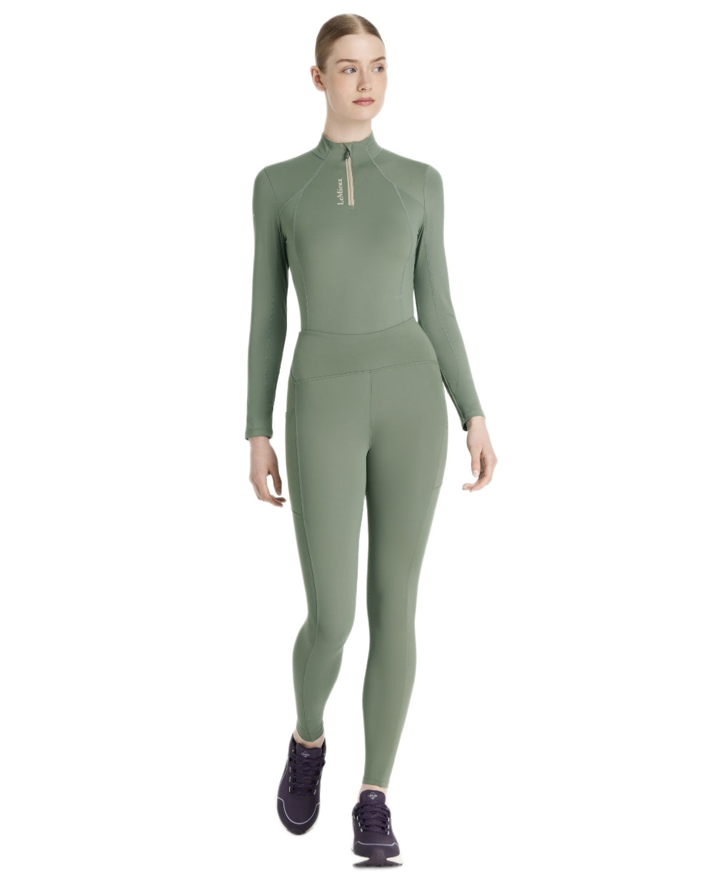 Rosemary coloured LeMieux Womens Natalie Brushed Pull On Breeches on white background