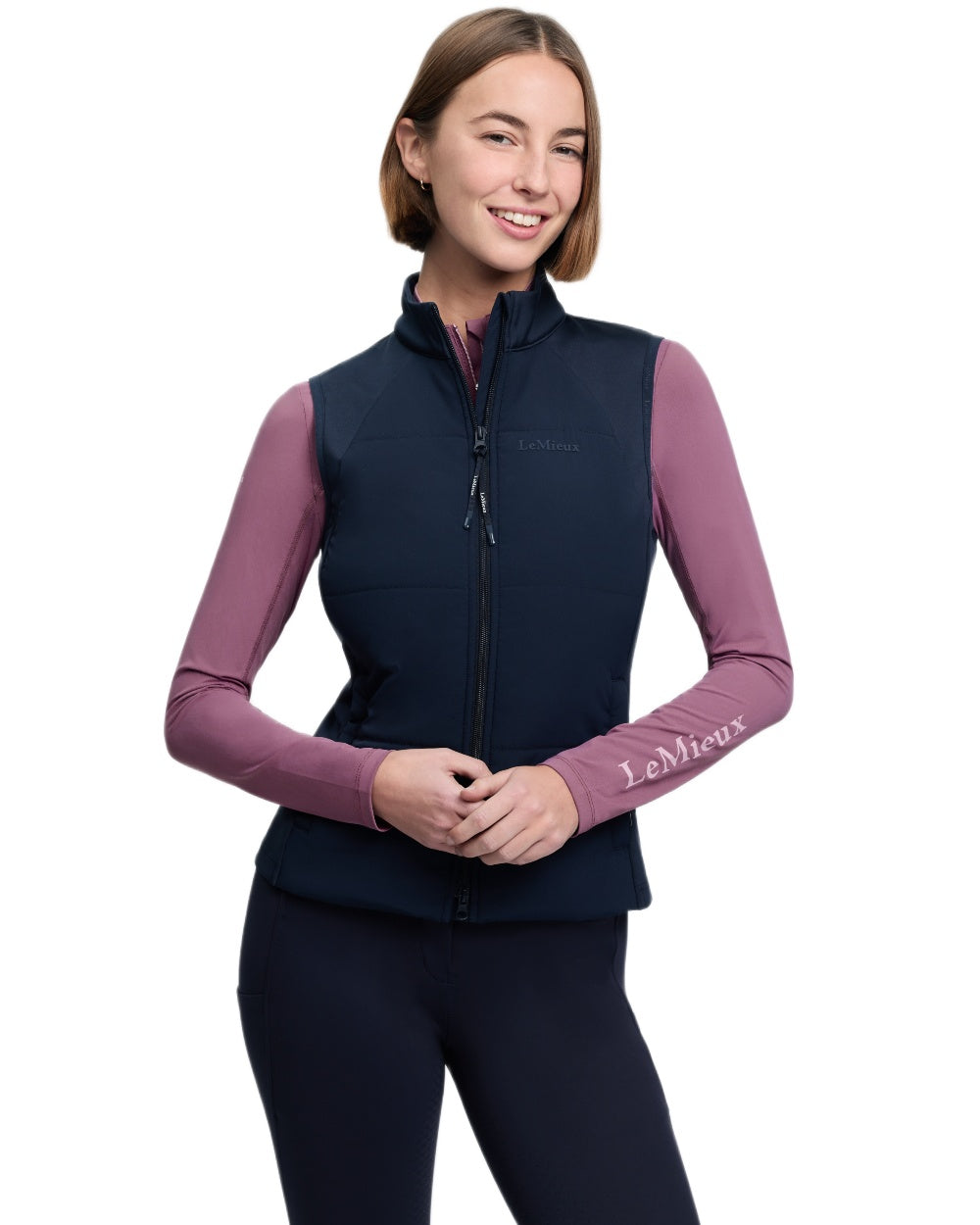 Navy coloured LeMieux Womens Pamela Gilet on white background