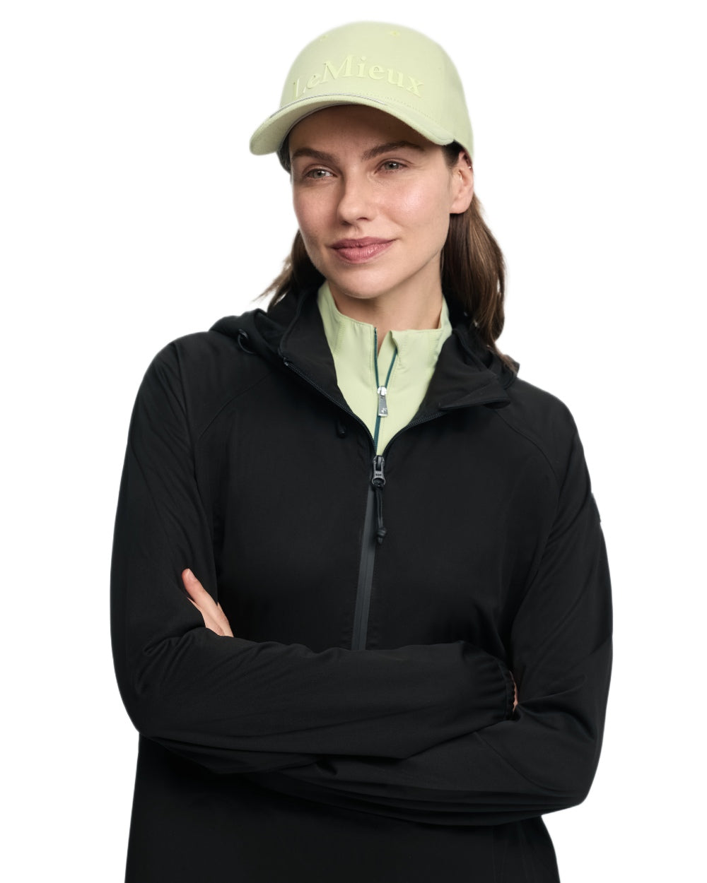 Black coloured LeMieux Womens Perri Half Zip Waterproof Jacket on white background