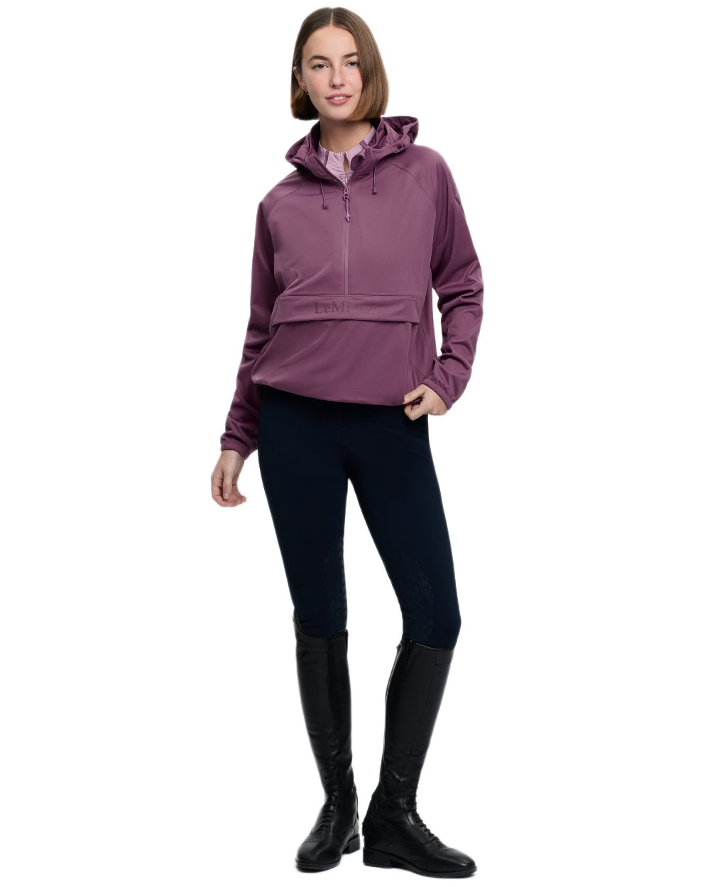 Mallow coloured LeMieux Womens Perri Half Zip Waterproof Jacket on white background