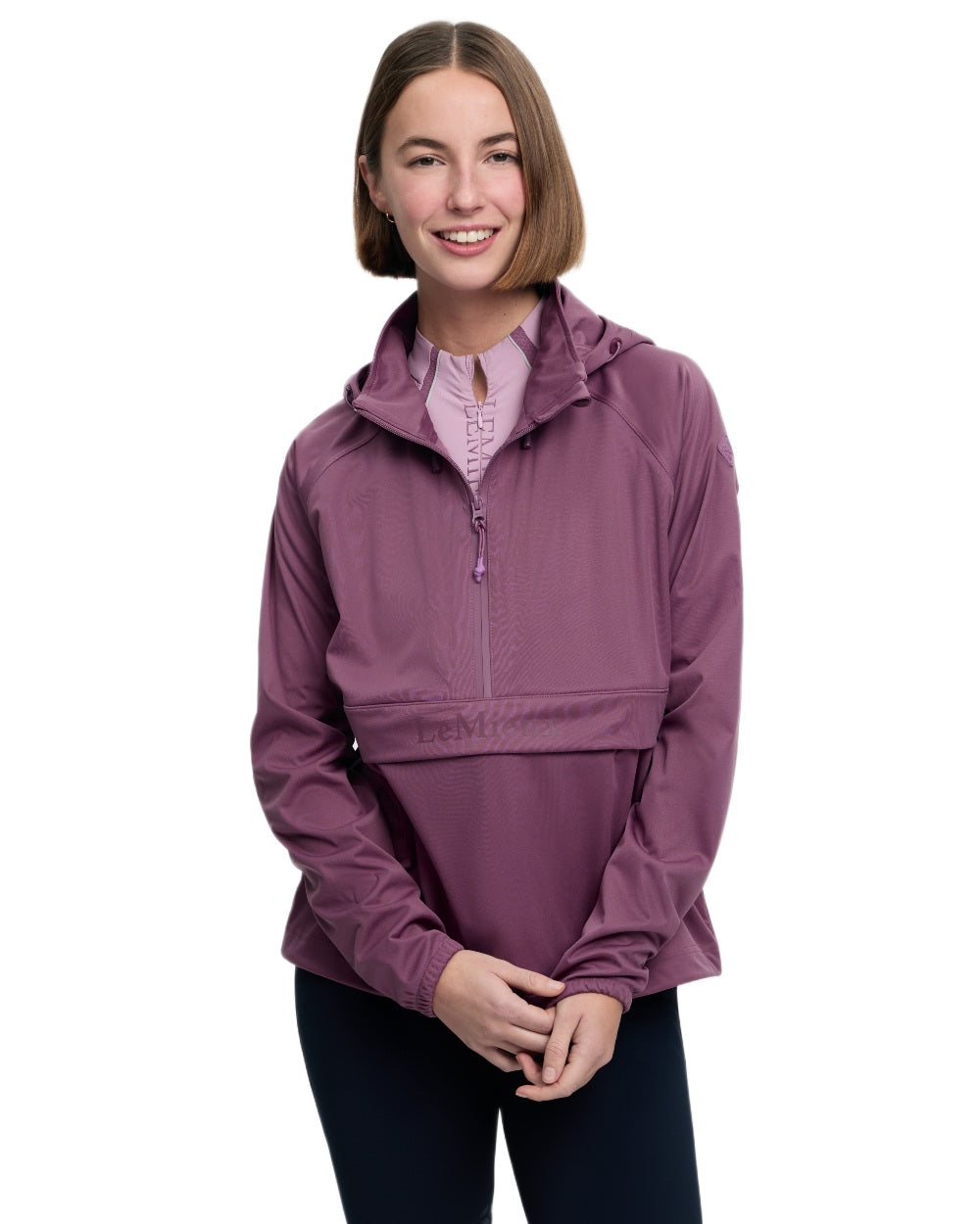 Mallow coloured LeMieux Womens Perri Half Zip Waterproof Jacket on white background