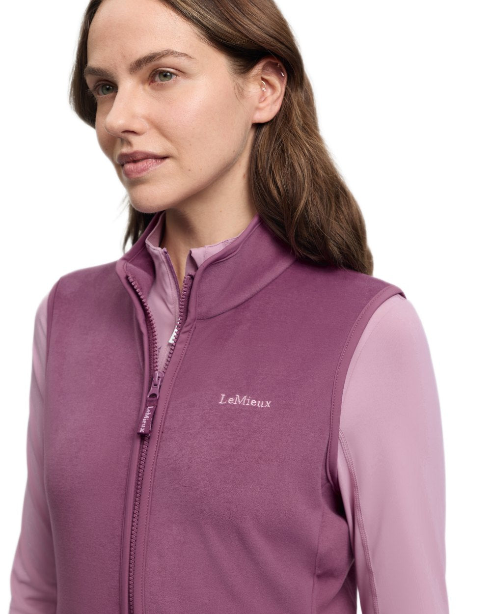 Mallow coloured LeMieux Womens Roberta Fleece Gilet on white background