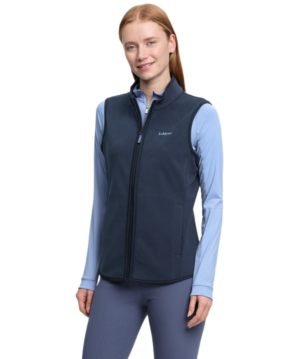 Navy coloured LeMieux Womens Roberta Fleece Gilet on white background